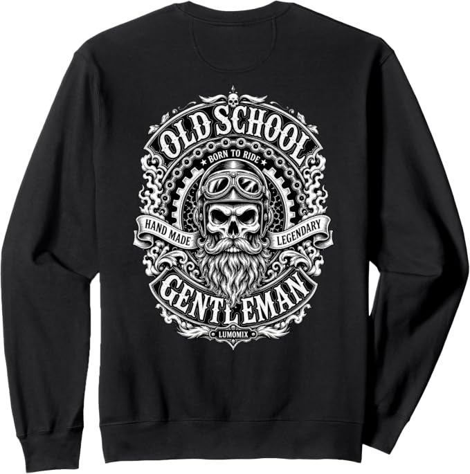 Felpa girocollo con grafica “Motociclista Old School Regalo Biker (Stampa su Retro)”, stampa sul retro