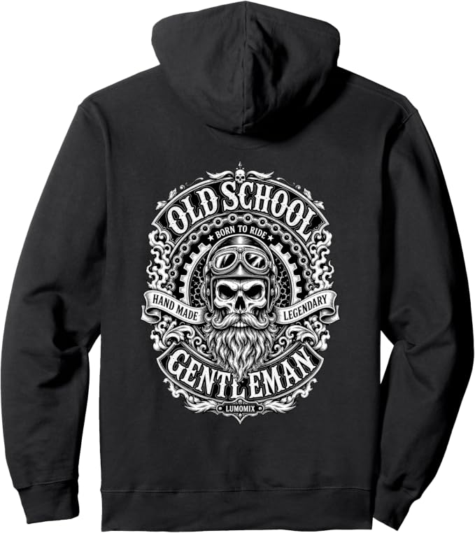 Felpa con cappuccio con grafica “Motociclista Old School Regalo Biker (Stampa su Retro)”, stampa sul retro