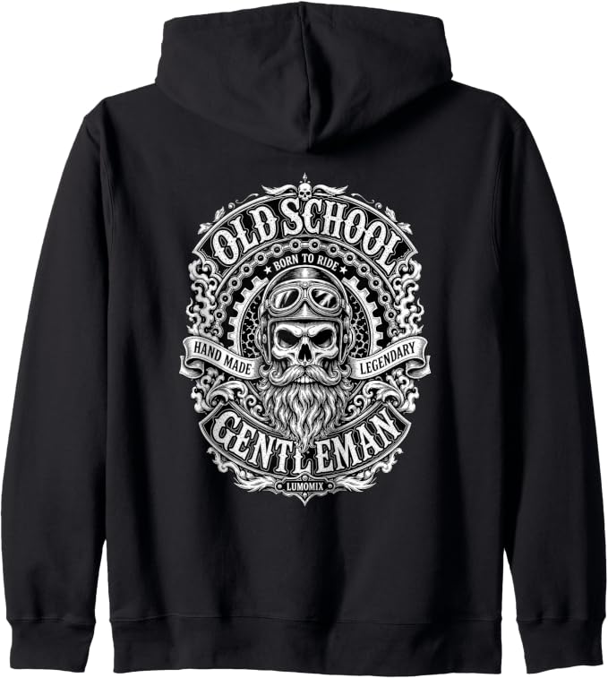 Felpa con cappuccio con grafica “Motociclista Old School Regalo Biker (Stampa su Retro)”, stampa sul retro