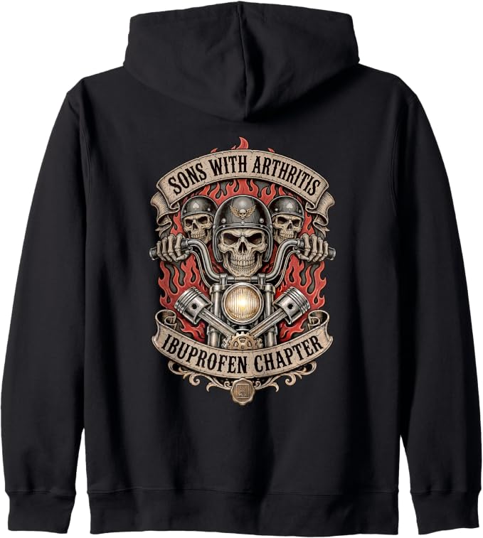 Felpa con cappuccio con grafica “Motociclista Uomo Regalo Nonno Biker Moto Artrite”