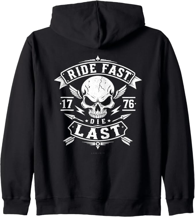 Felpa con cappuccio con grafica “Motociclista Uomo Teschio Moto Ride Fast Die Last”