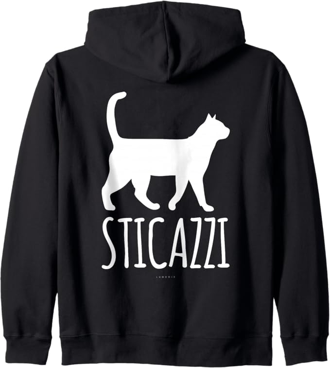 Felpa con zip con grafica “Sticazzi Felpa Donna Con Zip E Cappuccio Gatti Divertenti”