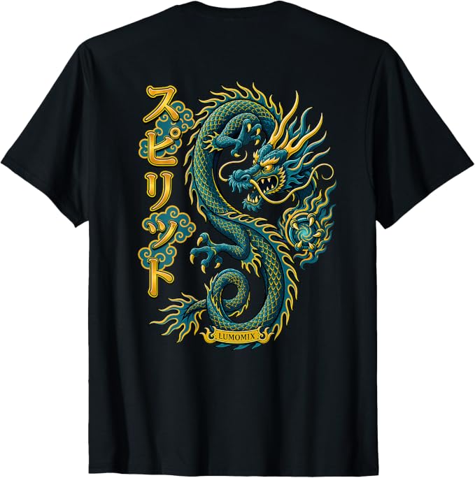 T-shirt con grafica “Drago Streetwear Giapponese Stampa su Retro Giappone”, stampa sul retro