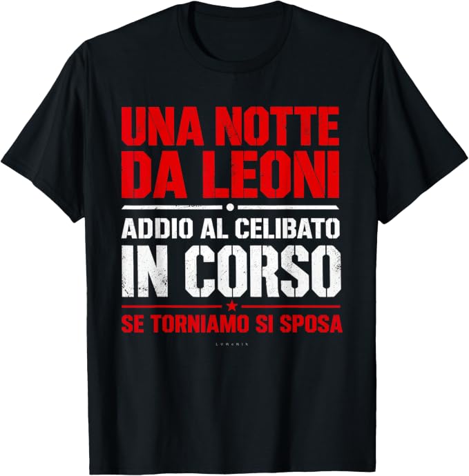 T-shirt con grafica “Addio al Celibato Sposo Amici Notte da Leoni”