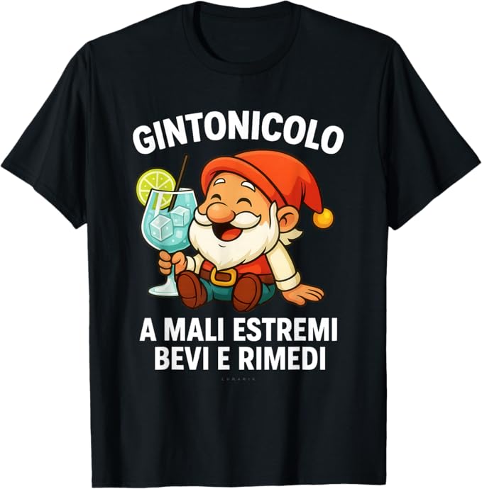 T-shirt con grafica “alcoliche Gin Tonic Divertenti 7 Nani Gintonicolo”