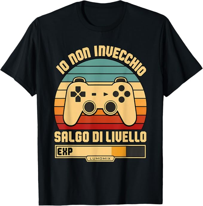 T-shirt con grafica “Gamer Non Invecchio Salgo di Livello Compleanno”