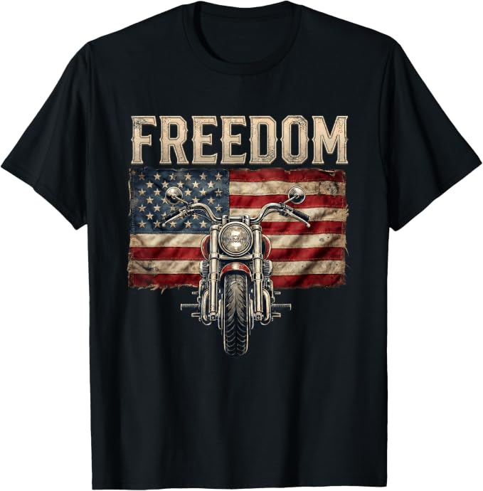 T-shirt con grafica “Motociclista - Freedom USA Moto Vintage Bandiera Americana”