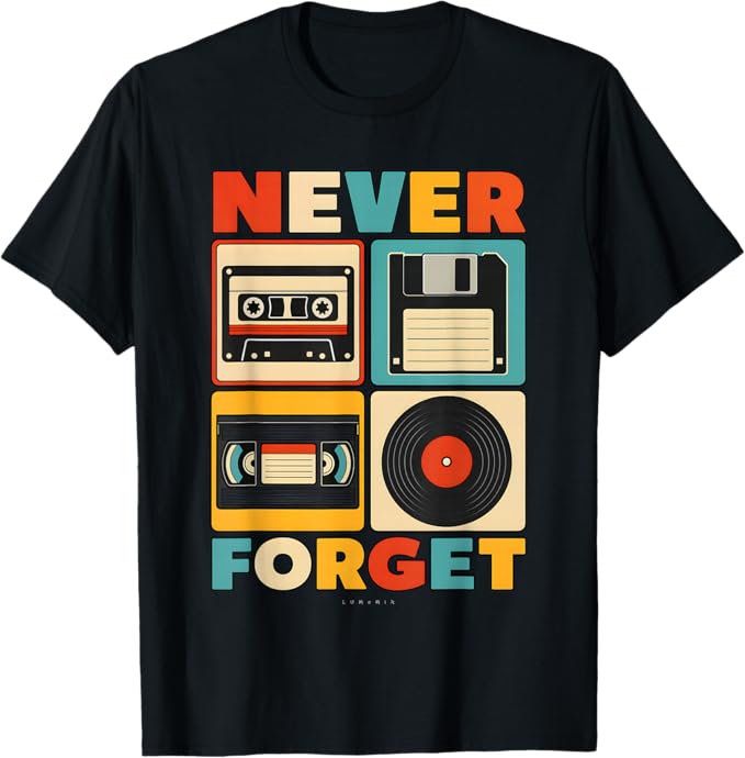 T-shirt con grafica “Never Forget Retro Vintage Anni 80 90 VHS Vinile”